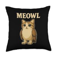 Meowl - Funny Meow Cat Owl Brainrot Meme Teen Kids Gaming Throw Pillow