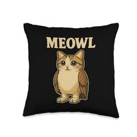 Meowl - Funny Meow Cat Owl Brainrot Meme Teen Kids Gaming Throw Pillow