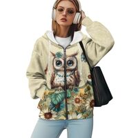 Garronmavis Boho Owl Zip Up Hoodie Jacket Woman Southwestern Aztec Oversized Hoodies Flower Hooded S