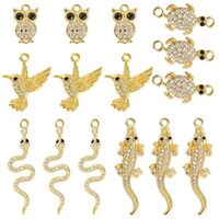 stino 50Pieces 14K Gold Plated Animal Charms for Jewelry Making, Rhinestone Snake Turtle Owl Alligat