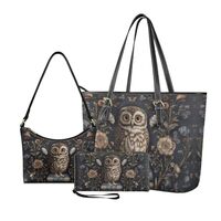 Nittanovaca Owl Flower Pattern Tote Handbag Set 3 Pieces for Women, Ladies, Waterproof Underarm Bag 