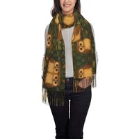 WAYOQI Cute Owl Tassel Scarf Imitation Cashmere Long Velvet Fringe Winter Warmth Shawl