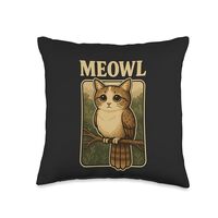 Meowl - Funny Meow Cat Owl Brainrot Meme Teen Kids Gaming Throw Pillow