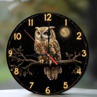 SEMARY 10-Inch Silent Wooden Wall Clock, Owl Clock Moon Night Branch Celestial ” Silent Non-Ti