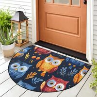 LCLJJDMBM Colorful Owl Half Round Door Mat Welcome Mat with TPR Backing 24x36 Inch Non Slip Bath Rug