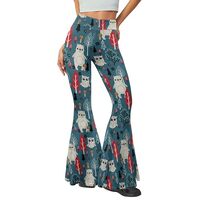 Pinupub Blue Bear Owl Leggings for Women - Soft Stretchy Casual High Waisted Flare Bootcut Leggings 