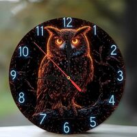 SEMARY 10-Inch Silent Wooden Wall Clock, Neon Effect Clock Numbers with Glowing Owl ” Silent N