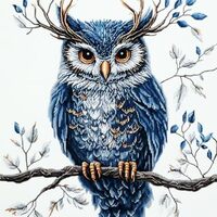 DIY Cross Stitch Kit for Beginners Owl with Antlers Silver Color 11CT Embroidery Kit with Pattern St