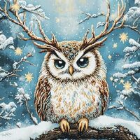 DIY Cross Stitch Kit for Beginners Owl with Antlers Whimsical Pastel Colors 11CT Embroidery Kit with