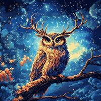 DIY Cross Stitch Kit for Beginners Owl with Antlers Stars in Sky 11CT Embroidery Kit with Pattern St