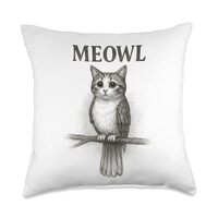 Meowl Sketch - Meow Cat Owl Brainrot Meme Teen Kids Gaming Throw Pillow