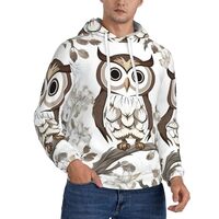 DRTGEDS White Owl Mens Fleece Hoodie Soft Sherpa Lined Pullover With Front Pocket For Winter Warmth