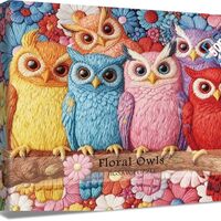 Colorful Embroidery Owl Puzzles for Adults 500 Pieces. Beautiful Flower and Cute Bird Jigsaw Puzzles