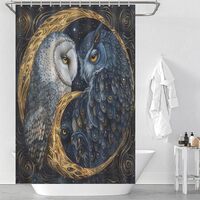 HDESDIS Abstract Owl Bird Shower Curtain, Vintage Art Deco Gold Floral Bathroom Curtain for Rustic F