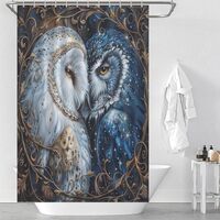 HDESDIS Vintage Art Deco Shower Curtain, Fantasy Star Floral Owl Bird Bathroom Curtain for Rustic Fa