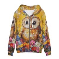 Allinterest Zip Up Hoodies For Women Trendy Floral Owl Print Long Sleeve Sweatshirt Loose Casual Dra