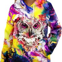 HIVICHI Owl Hoodies for Women Abstract Rainbow Graphic Cute Print Funny Trendy Pullover Hooded Sweat