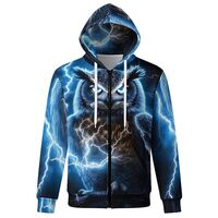 YJinYJSTY Men Zip Up Hoodie Owl Lightning Long Sleeve Hooded Sweatshirt with Pockets Causal Cardigan
