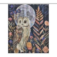 HDESDIS Moon Star Fantasy Shower Curtain, Abstract Owl Bird Floral Bathroom Curtain for Rustic Farmh