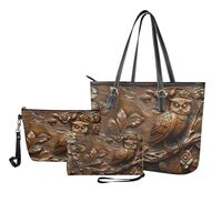 Baxinh Owl Floral Printed Handbag and Wallet Set Womens Tote Bag Set Make Up Purse Leather Wristlet 