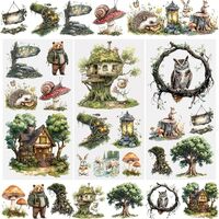 WANDIC 3 Sheets Fairy Tale World Rub On Transfer Stickers Owl Scrapbook Stickers Bear Window Decals 