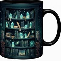 Vintage Bookshelf & Owl Ceramic Coffee Mug, Detailed Library Scene Art, 11oz Handle Tea Bookish 