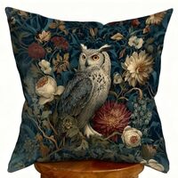 DWSHX William Morris Inspired Design Floral Pillow Covers, Vintage Floral Owl Print Throw Pillow Cov