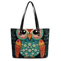 Large Leather Tote Bag, Casual Shoulder Bag, Soft Purse Fashion Handbag With Zipper Ethnic Owl