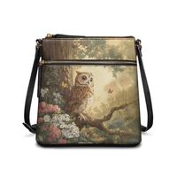 JEOSUSVT Owl Flower Print Crossbody Bag for Women Leather Waterproof Shoulder Purse Cute Practical H