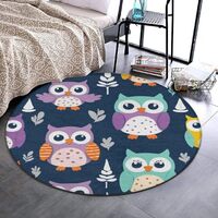 VAFZASC Plush Round Nursery Rug Cute Owl, Washable Fuzzy Carpet for Boys Girls Playroom, 36 Inch