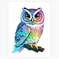 Holographic Gradient Colorful Pastel Barn Owl On Tree Branch Sticker Decal Laptop Car Window Vinyl 5