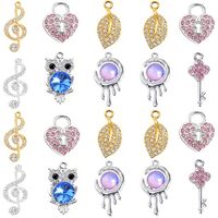 stino 40 Pieces Rhinestone Charms for Jewelry Making, Metal Crystal Pendants with Music,Leaf, Owl, H