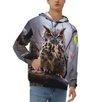 HJTRW Men's Fleece Pullover Hoodie Long Sleeve Hooded Owl on a Branch Sweatshirt Casual Shirts