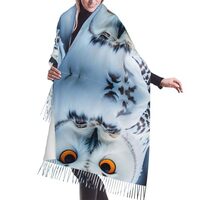 xhgkog Snowy Owl Eyes Print Woman Winter Outdoor Fashionable Soft And Comfortable Cashmere Warm Frin