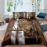 Sxakswol Duvet Cover Queen Size Owl Comforter Cover 3D Printed Woodland Animals Duvet Cover Set Kids