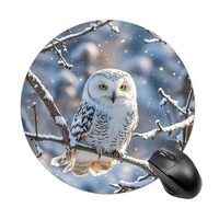 FekiLoot Round Gaming Winter White Owl Mouse Pad Waterproof Mouse Mat Non-Slip Rubber Base Portable 