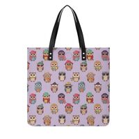 Womens Leather Totes Purses With Interior Small Bag, Large Capacity Cute Cartoon Owls Shoulder Bags,