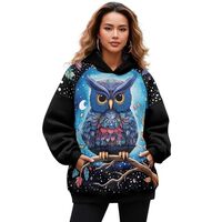 Showudesigns Owl Long Sleeve Hoodies for Women Oversized Graphic Sweatshirts Trendy Fall Fleece Pull