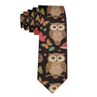 WUXEKZO Fashionable Floral Owls Fall Leaves Mushroom Skinny Neckties, Mens 3D Pattern Print Gentlema