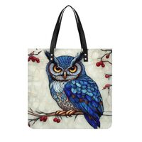 Fashion Leather Purse for Women, Large Capacity Blue Feather Owls Paintings Tote Bag, Lightweight Sh