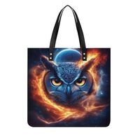 Soft Space Galaxy Night Fire Owl Leather Shoulder Bags for Women With Magnetic Buckle, Handbags Easy