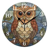 zylymx Colorful Owl Glass-Style Wall Clock Silent Non-Ticking Battery Operated Clocks 9.5 Inch for K