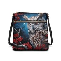 JEOSUSVT Owl Flower Print Crossbody Bags for Women Durable Leather Shoulder Handbags Waterproof Cros