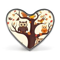 Cartoon Owl on Tree Lapel Pins for Wedding Gift, Heart Custom Badge for Clothing Decoration, Persona