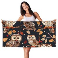 WPKJU Owls on Tree Branche Printed Fleece Beach Towel 55x27.5 Inch, Soft and Quick-Drying for Beach,