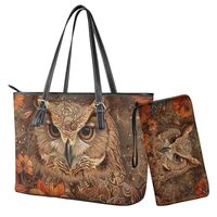 Sktodyaw Owl Flroal Brown Print Tote Bag Handbag with Wallet Set Hobo Shoulder Bag for Women Ladies 