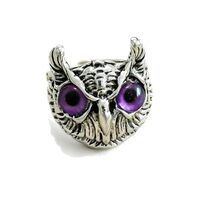 MarveBard Vintage Owl Ring for Women Blue Pink Red Purple Crystal Owl Eye Ring Bohemian Style Adjust