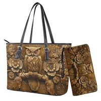Sktodyaw Owl Flroal Brown Print Tote Bag for Women 2 PCS Purse and Wallet Set Top Handle Satchel Pur