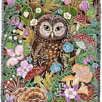 Pure Country Weavers Owl in The Woods Floral and Mushroom by Olga Akbarova - Gift Tapestry Throw Bla