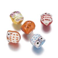 Beadthoven 5pcs Owl Porcelain Beads Lucky Animal Ceramic Beads Colorful Printed Cute Owl Bird Handma
